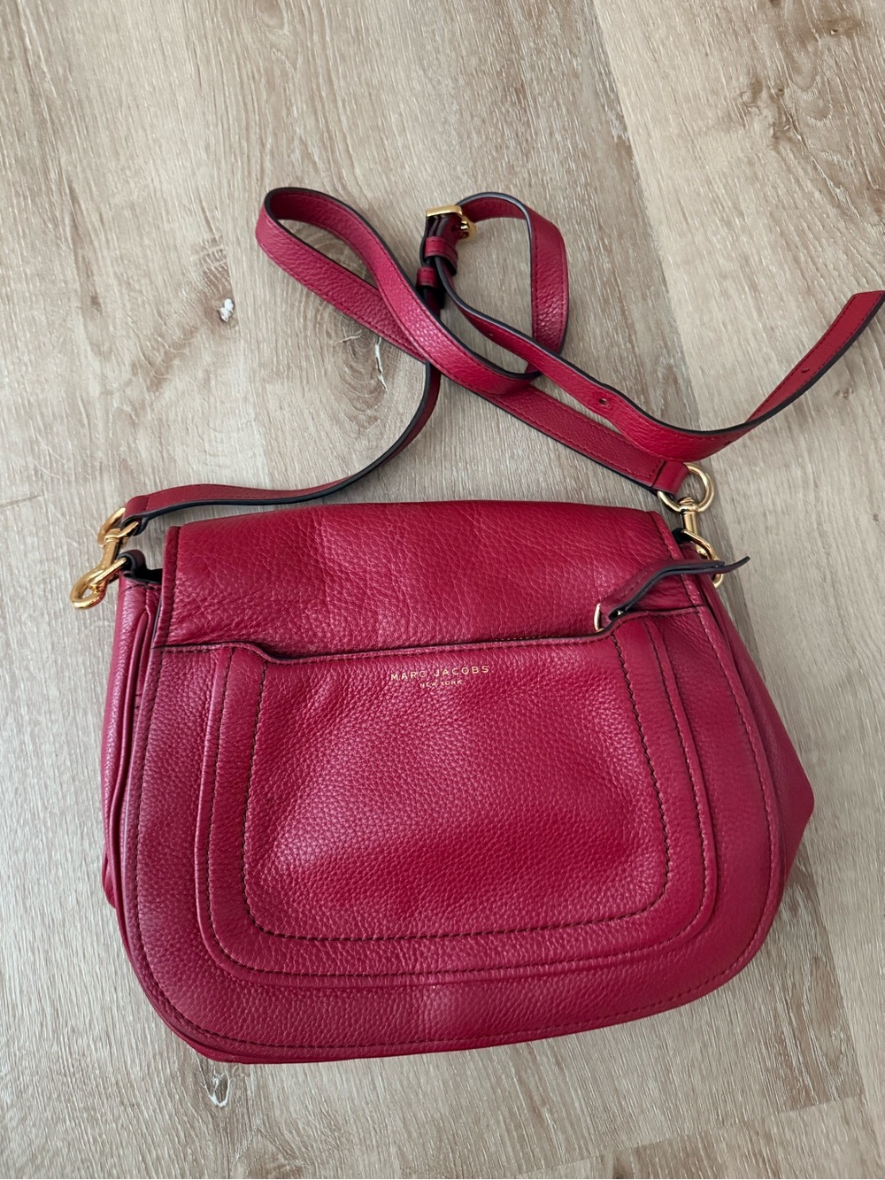 Marc Jacobs New York Burgundy Pebbled Leather Crossbody Shoulder Bag